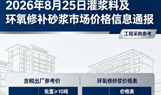 通川2026年8月25日灌浆料及环氧修补砂浆市场价格信息通报